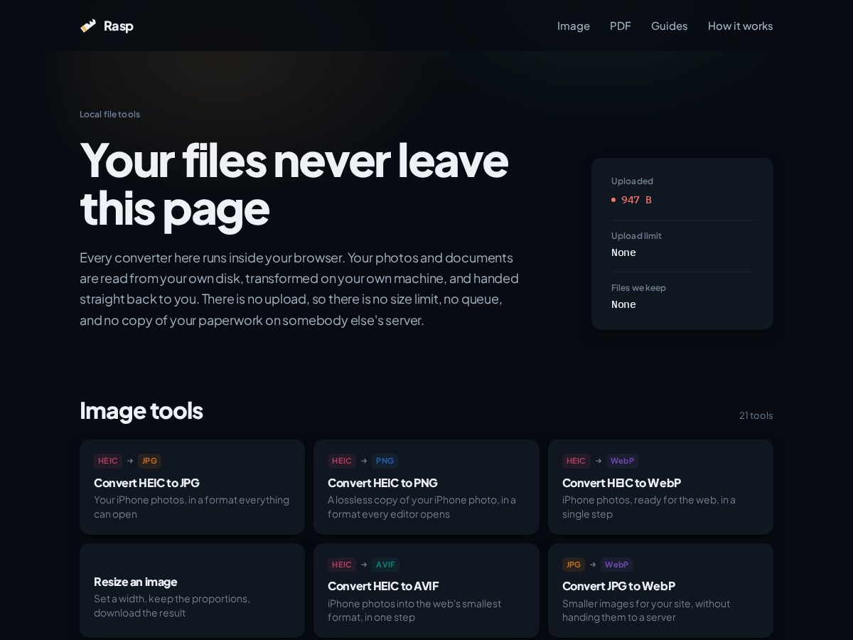 Landing-page snapshot of rasp.tools
