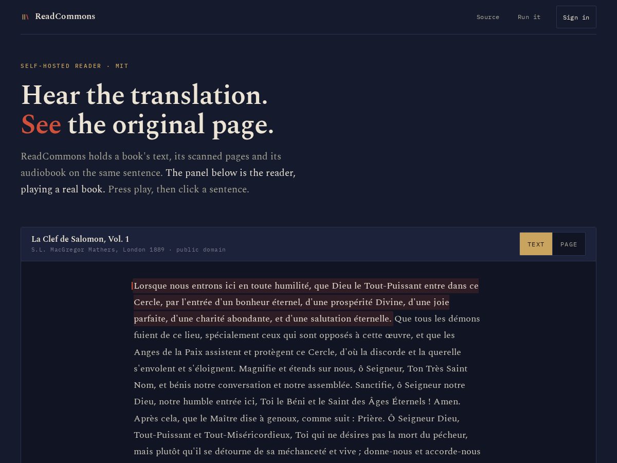 Landing-page snapshot of readcommons.com
