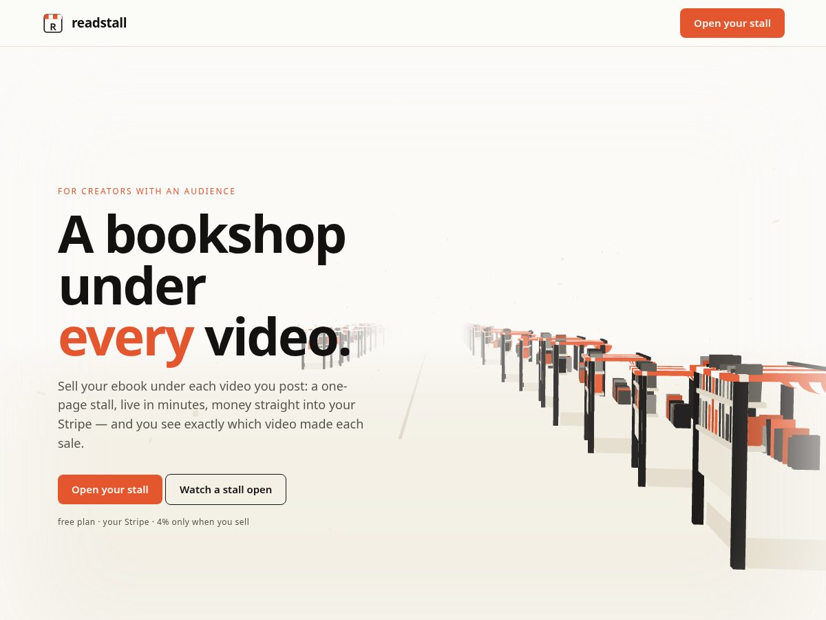 Landing-page snapshot of readstall.app