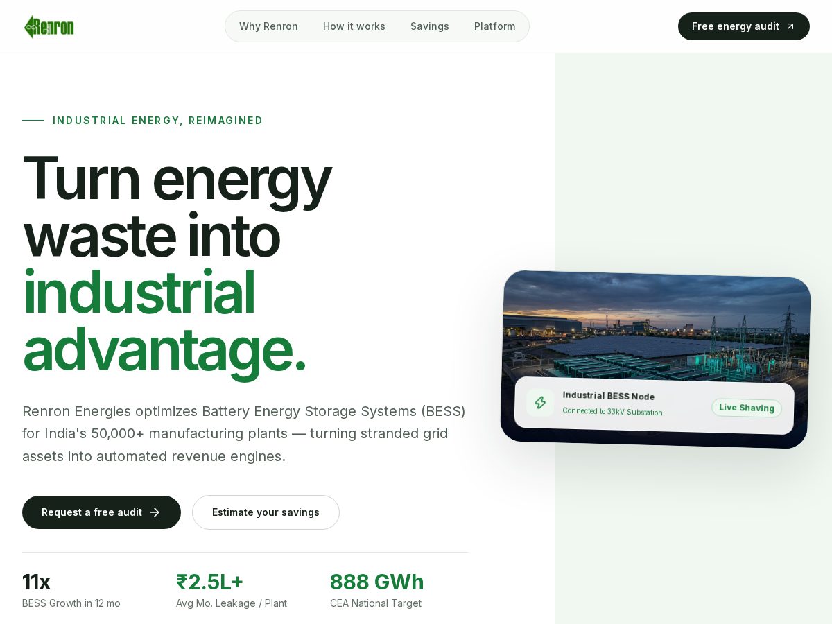Landing-page snapshot of renronenergies.online