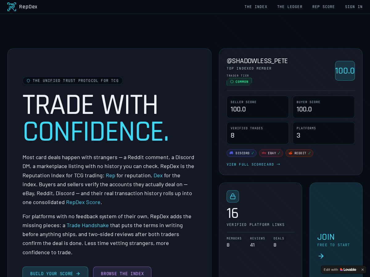 Landing-page snapshot of repdex.app