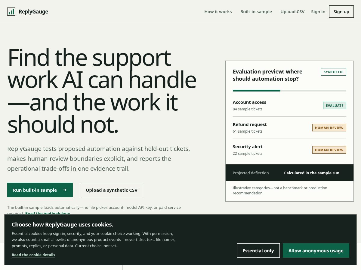 Landing-page snapshot of replygauge.app