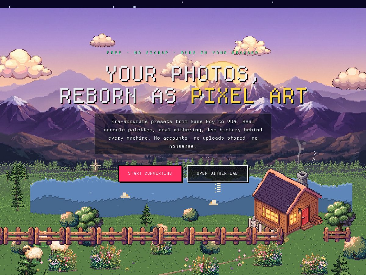 Landing-page snapshot of retropixel.app