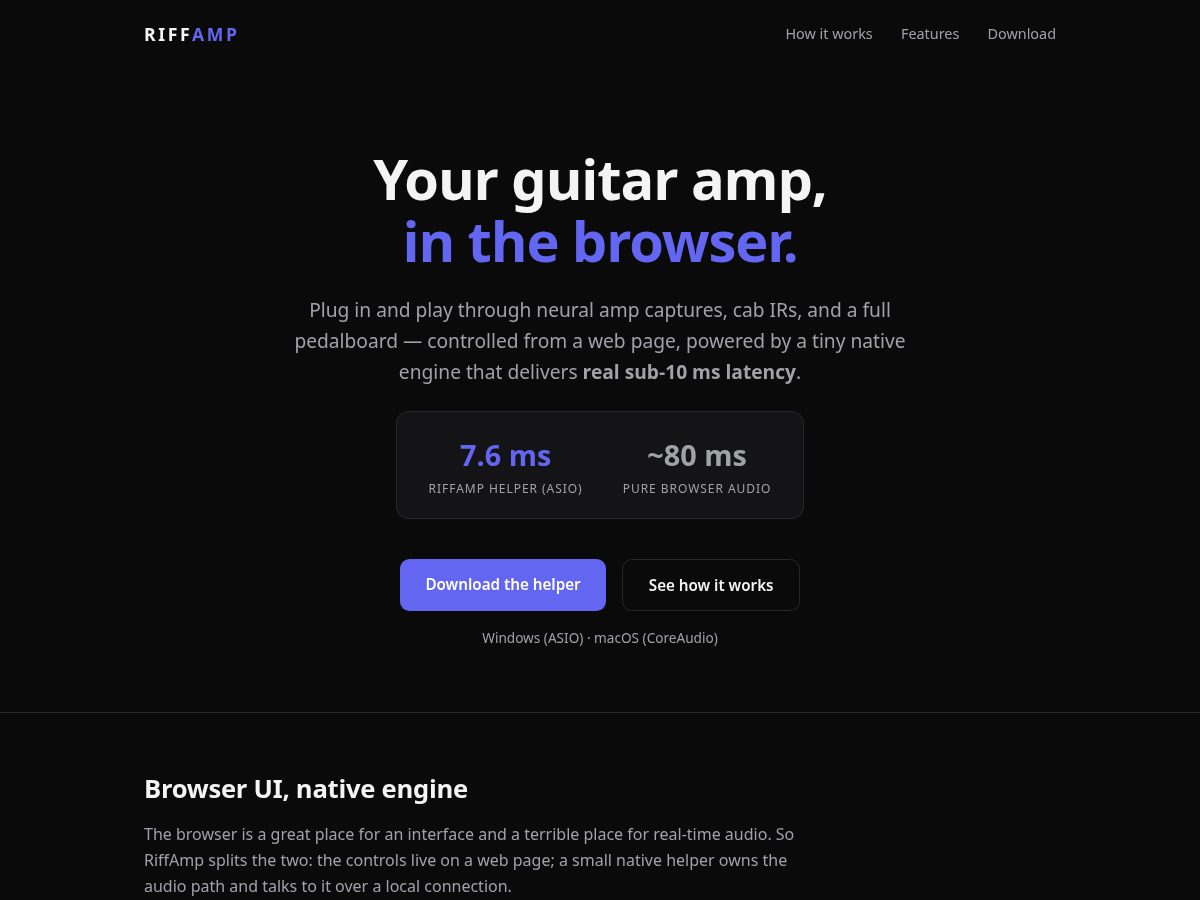 Landing-page snapshot of riffamp.app