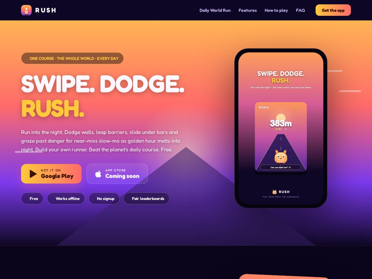 Landing-page snapshot of rushgame.app