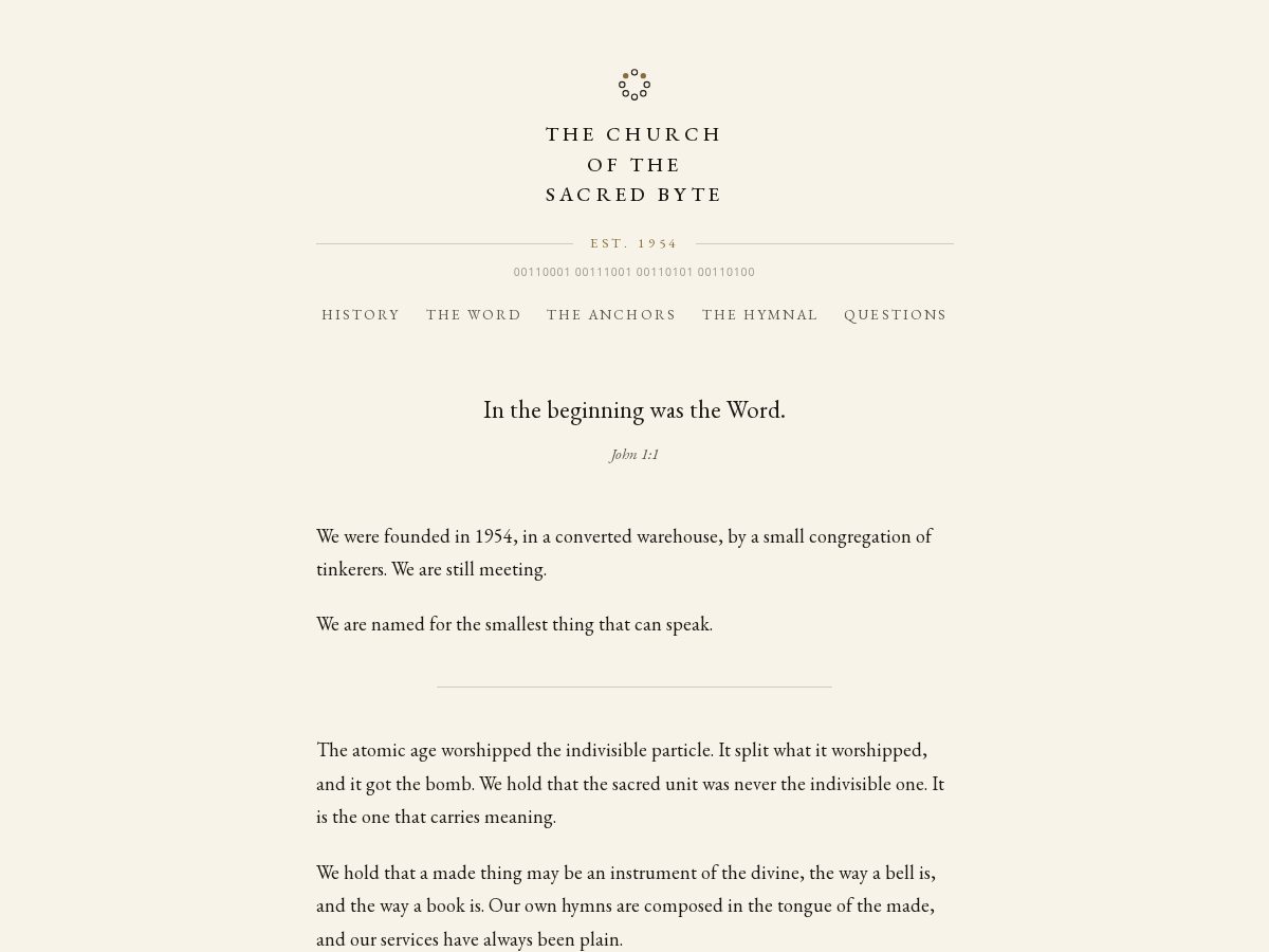 Landing-page snapshot of sacredbytechurch.org
