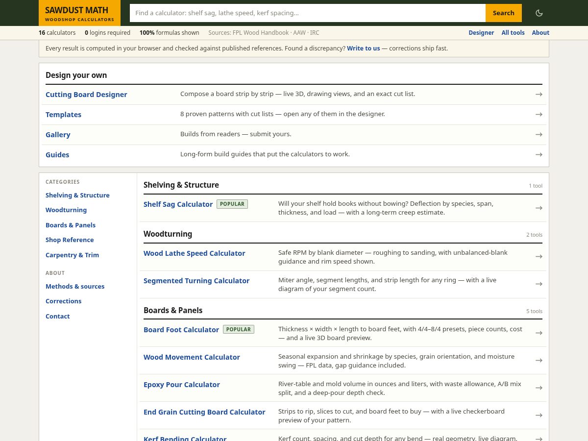 Landing-page snapshot of sawdustmath.com