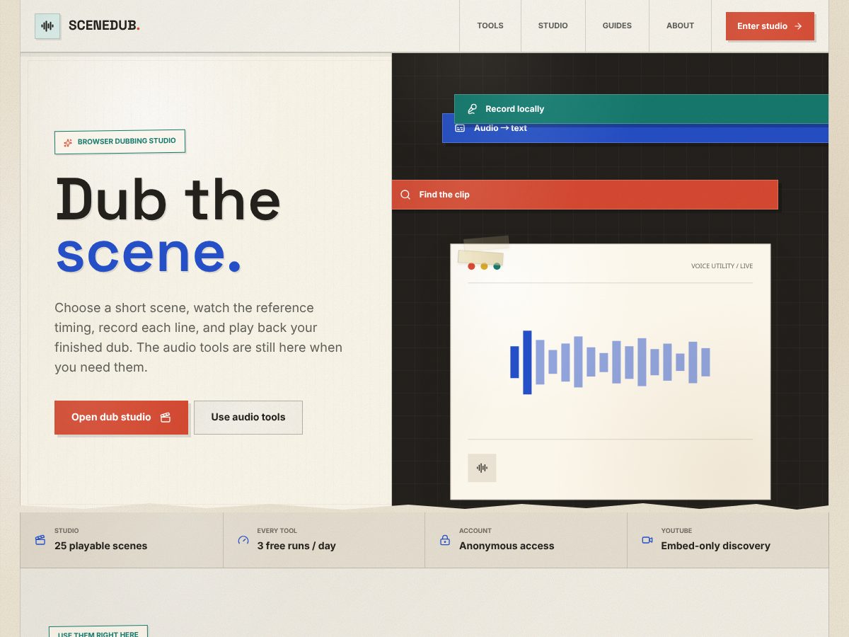 Landing-page snapshot of scenedub.com