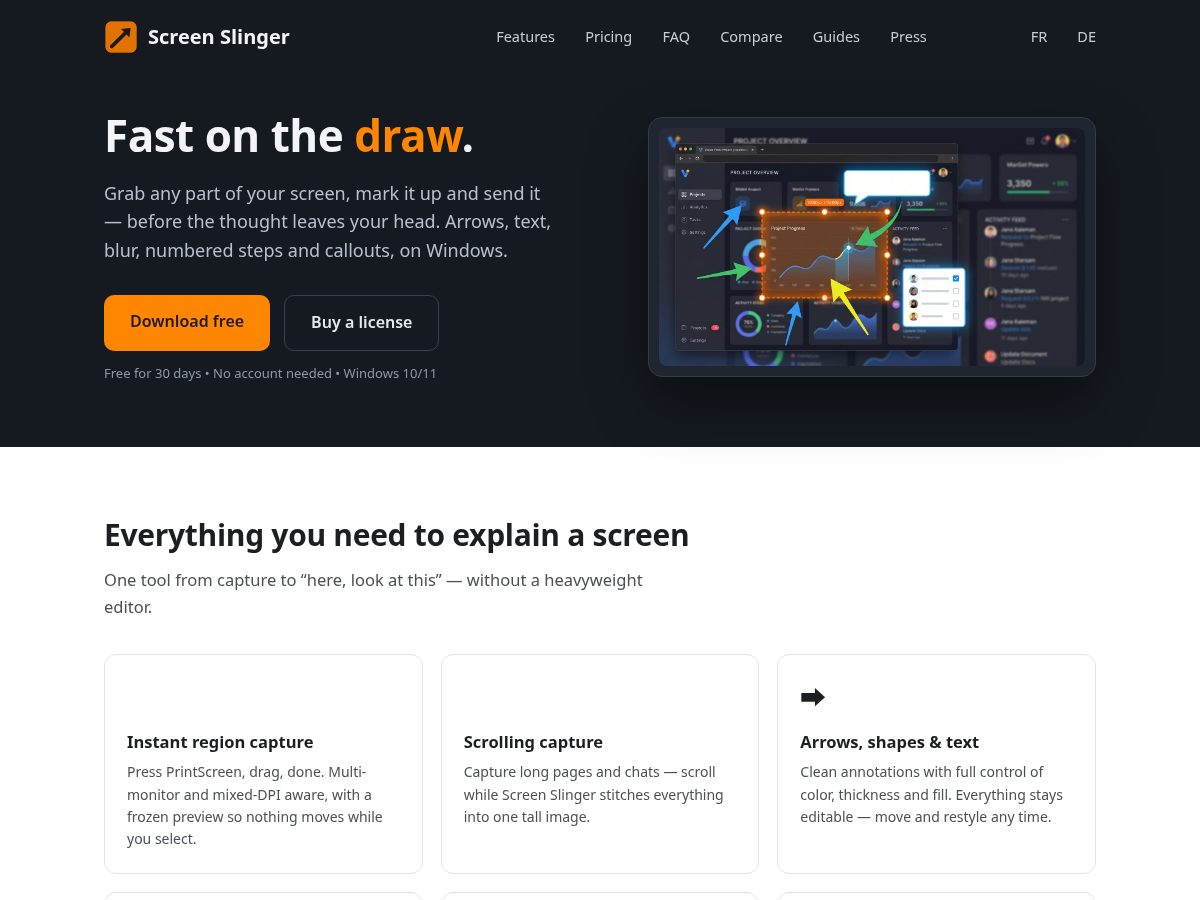 Landing-page snapshot of screenslinger.com