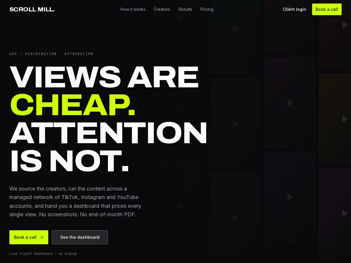 Landing-page snapshot of scrollmill.com