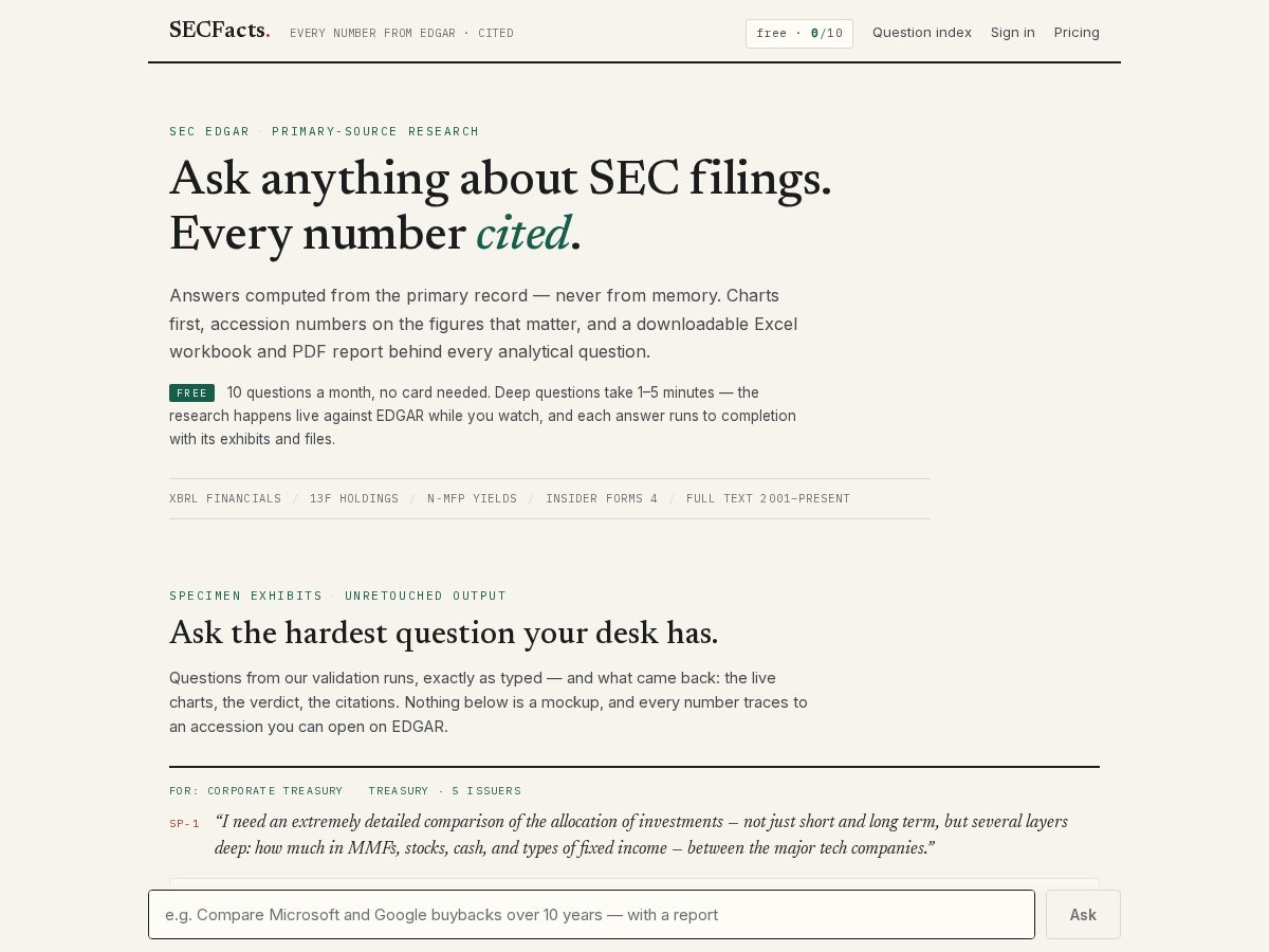 Landing-page snapshot of secfacts.com