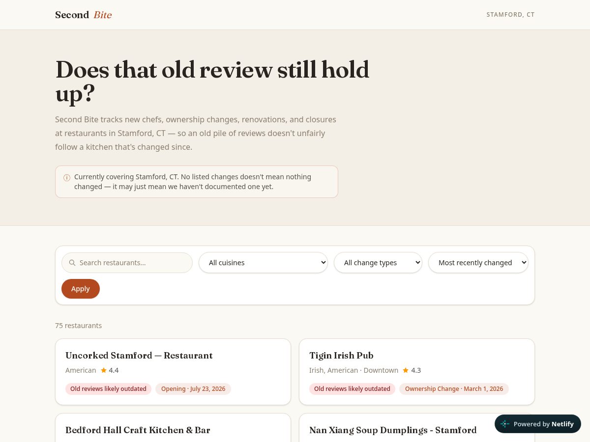 Landing-page snapshot of secondbite.app