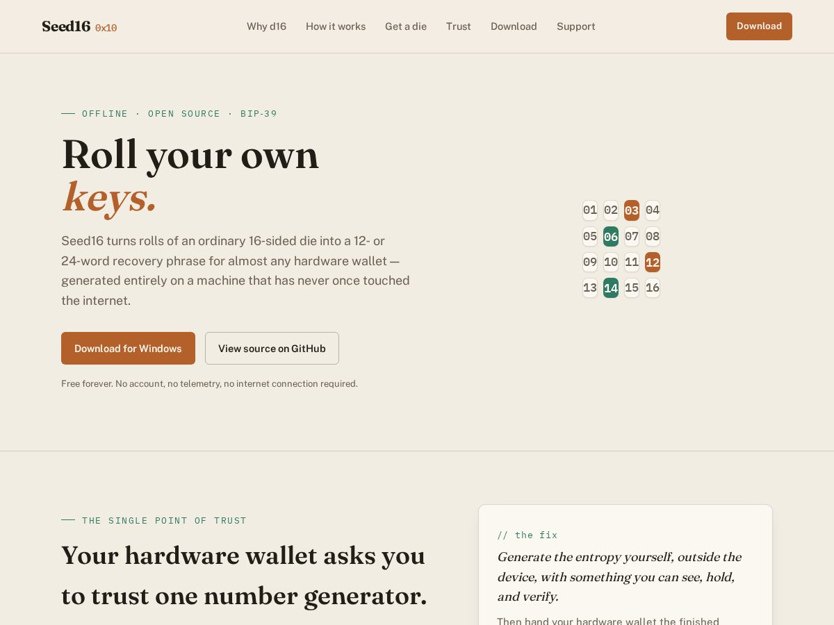 Landing-page snapshot of seedsixteen.com