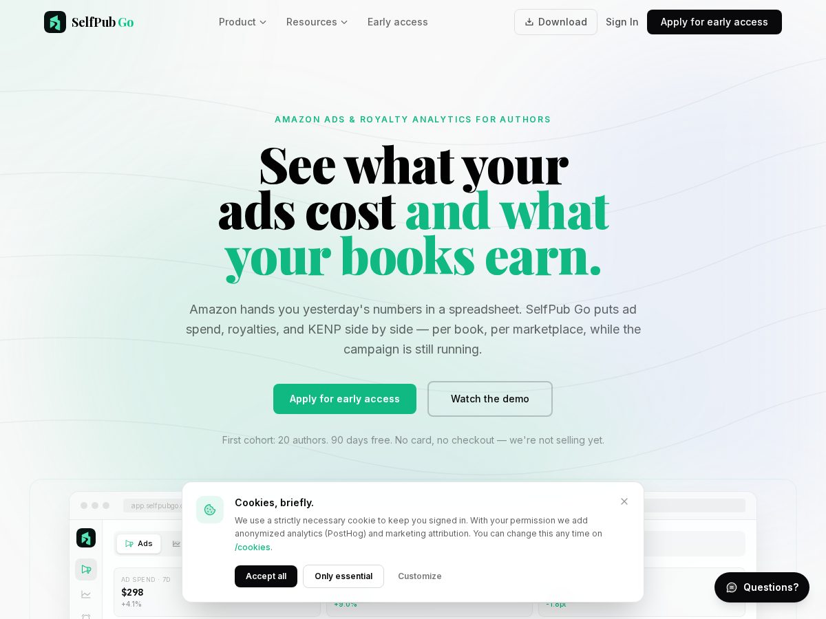 Landing-page snapshot of selfpubgo.com