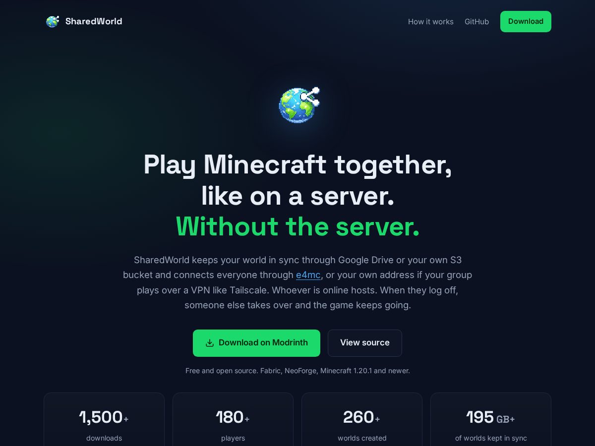 Landing-page snapshot of sharedworld.net
