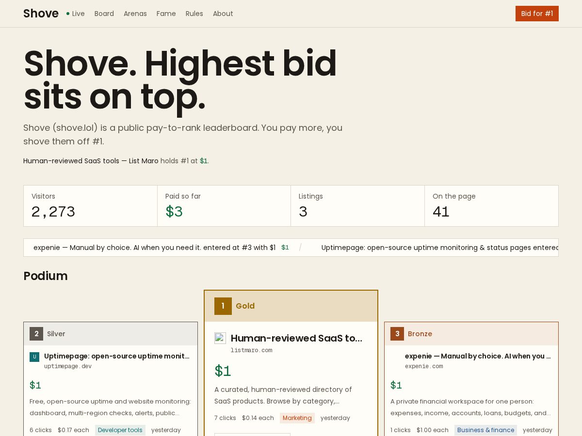 Landing-page snapshot of shove.lol