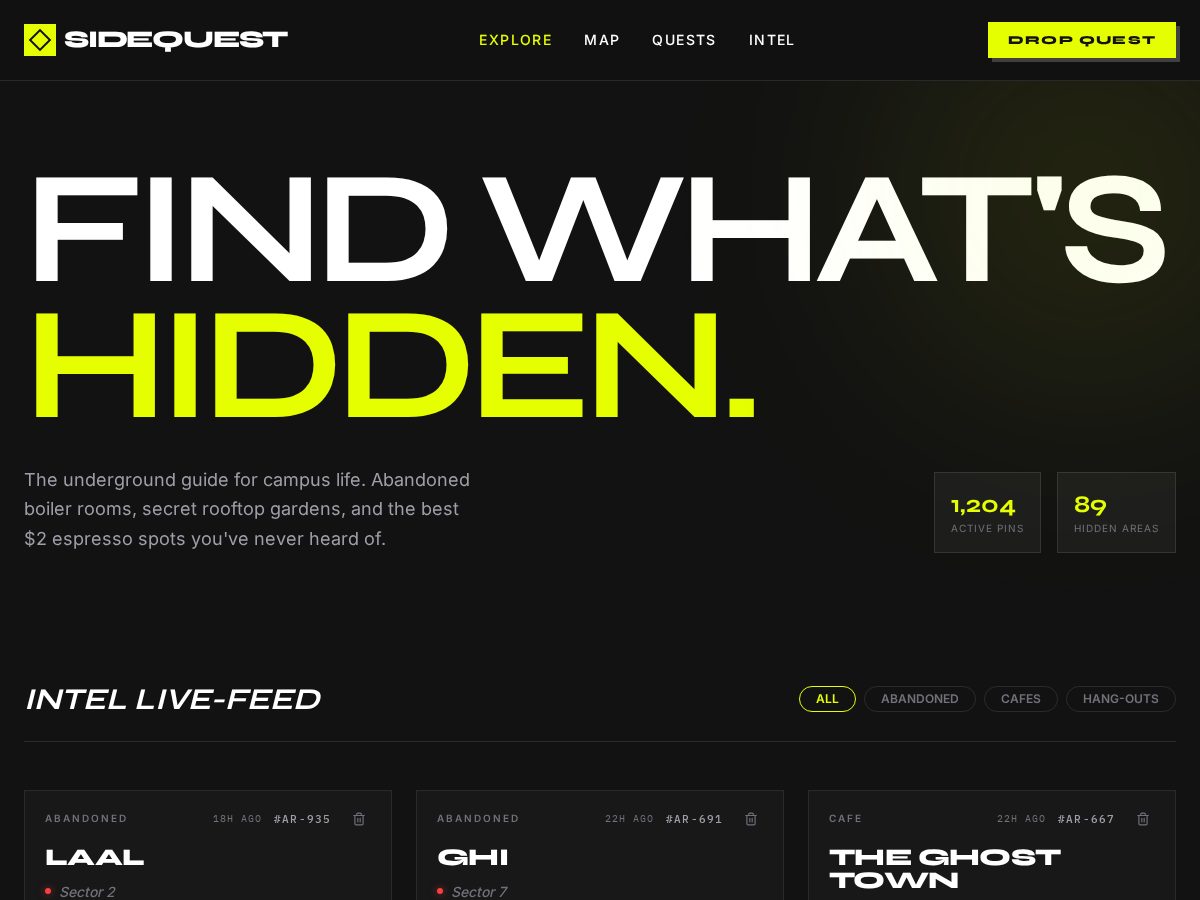 Landing-page snapshot of sidequestcampus.app