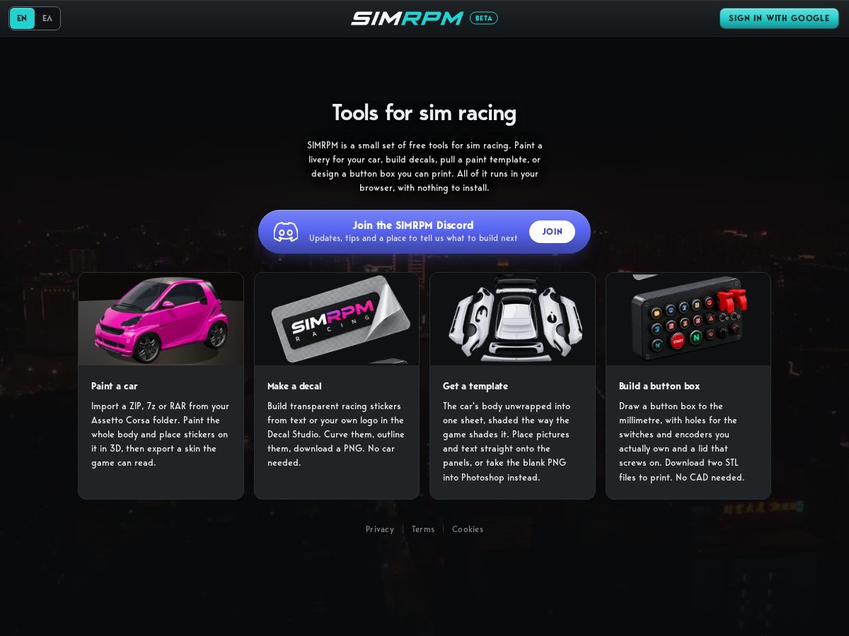 Landing-page snapshot of simrpm.com