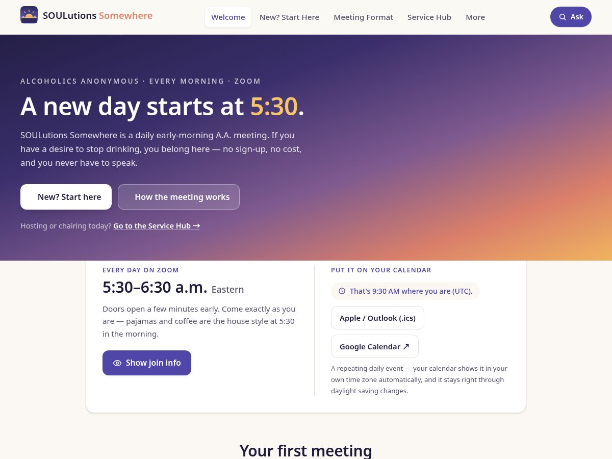 Landing-page snapshot of soulutionssomewhere.org