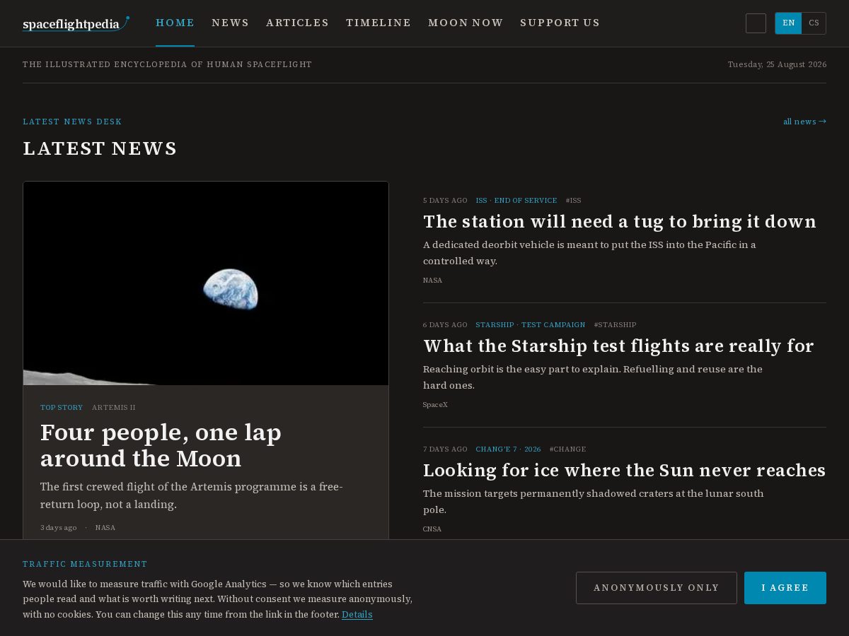 Landing-page snapshot of spaceflightpedia.com