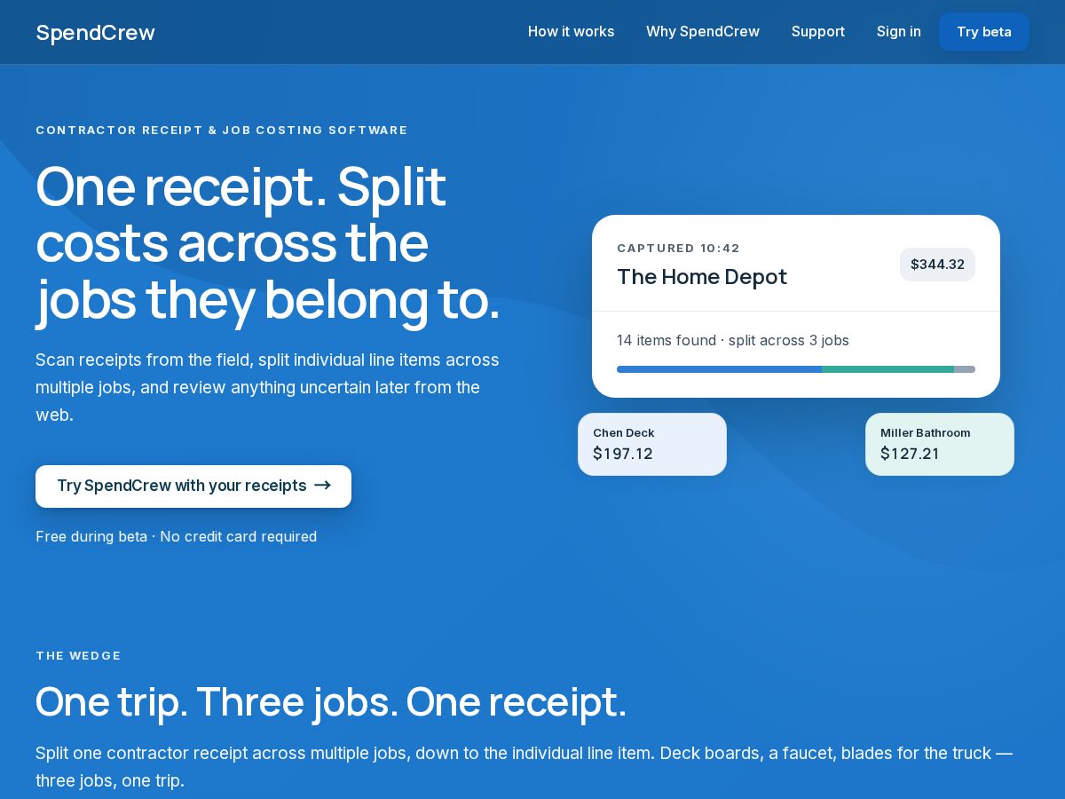 Landing-page snapshot of spendcrewapp.com