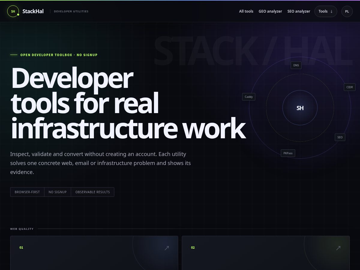 Landing-page snapshot of stackhal.com
