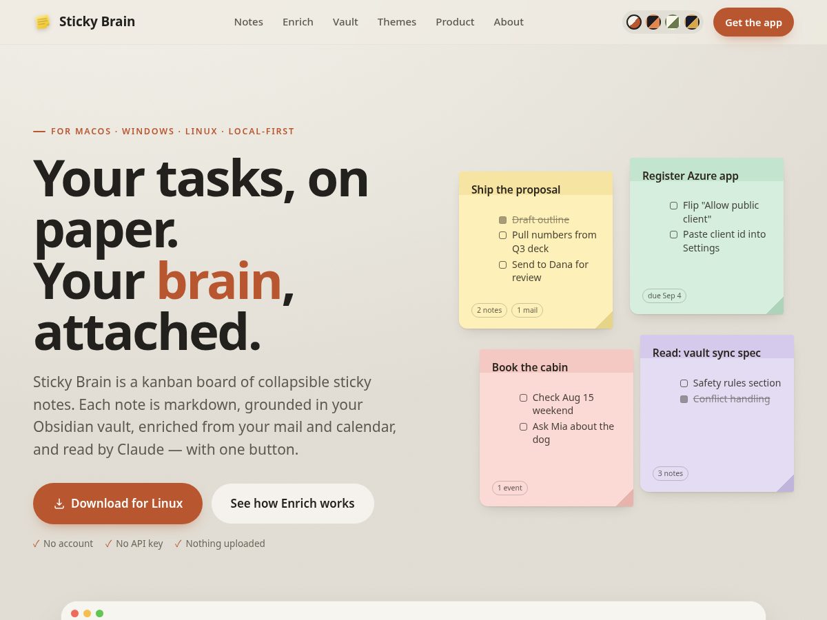 Landing-page snapshot of stickybrainkanban.com