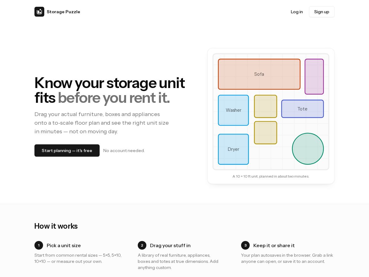 Landing-page snapshot of storagepuzzle.com