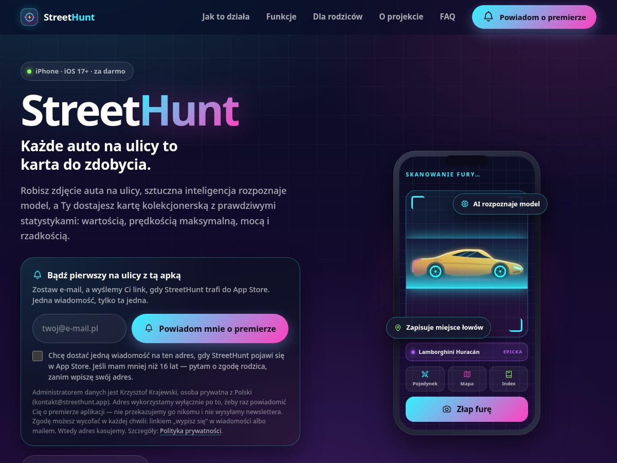 Landing-page snapshot of streethunt.app