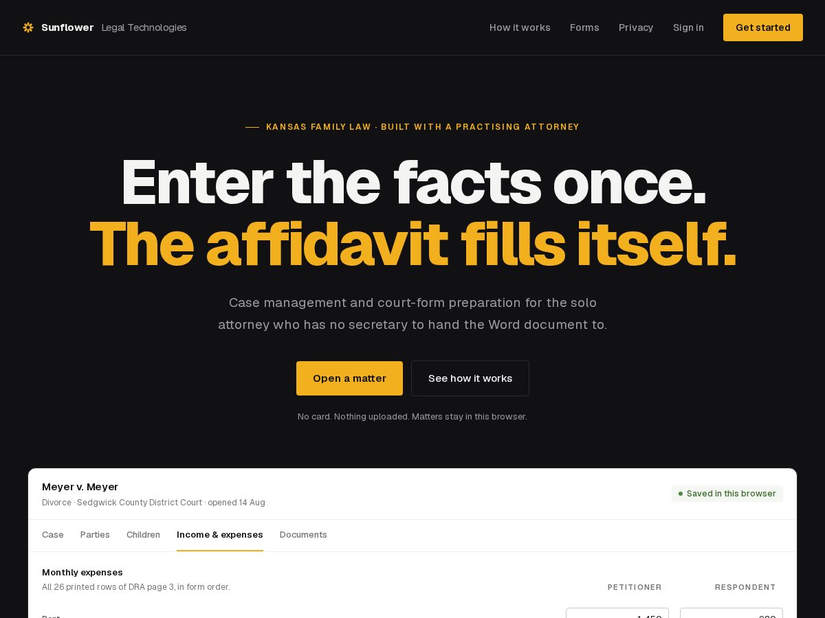 Landing-page snapshot of sunflowerlegaltech.com