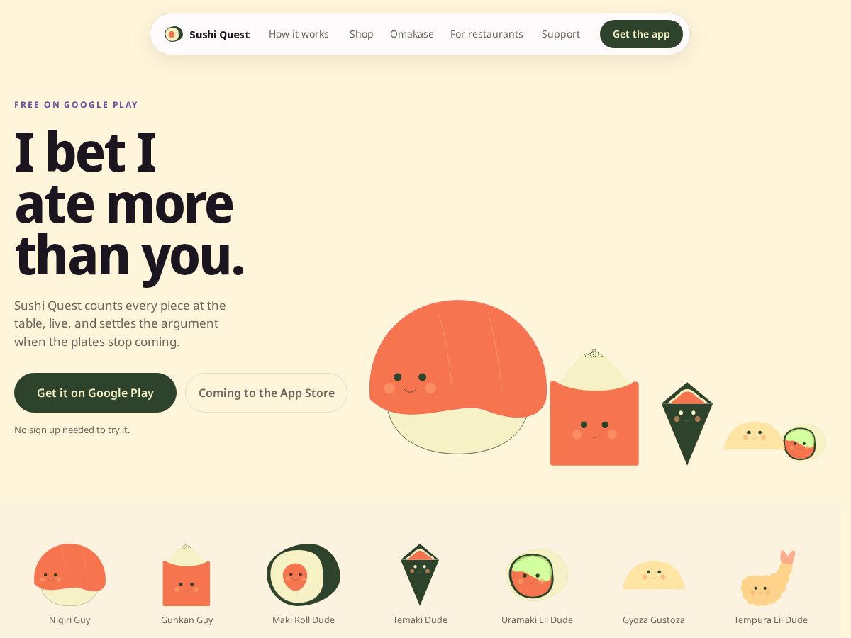 Landing-page snapshot of sushiquest.app