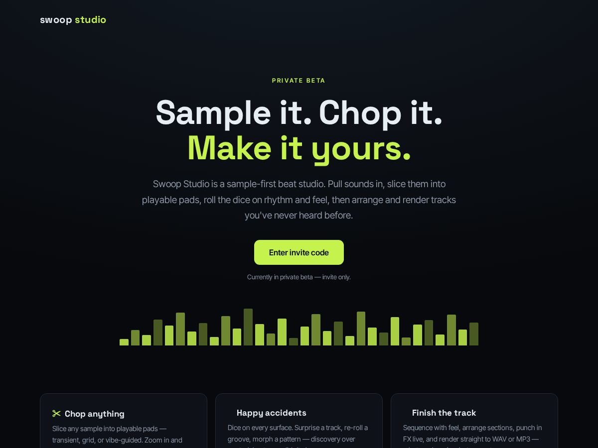 Landing-page snapshot of swoopstudio.app