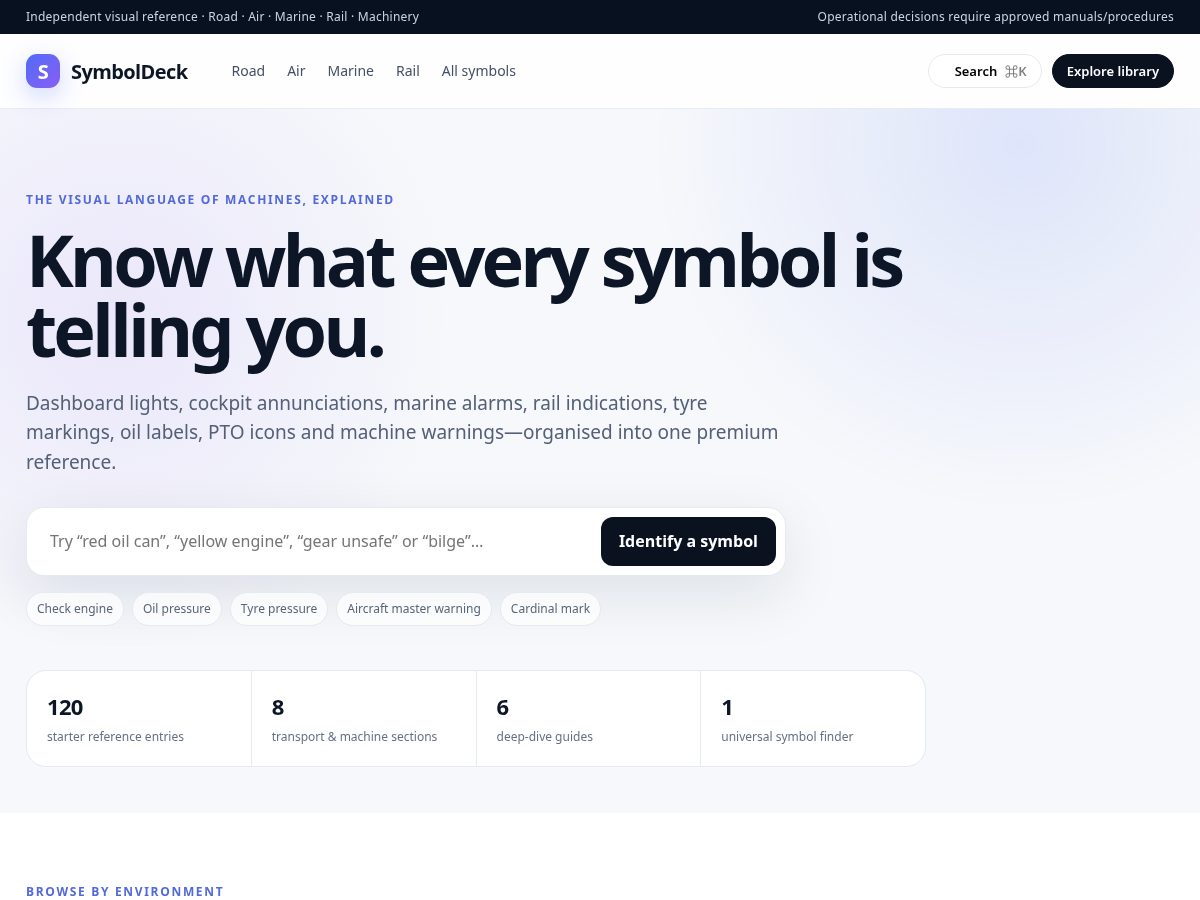 Landing-page snapshot of symboldeck.com