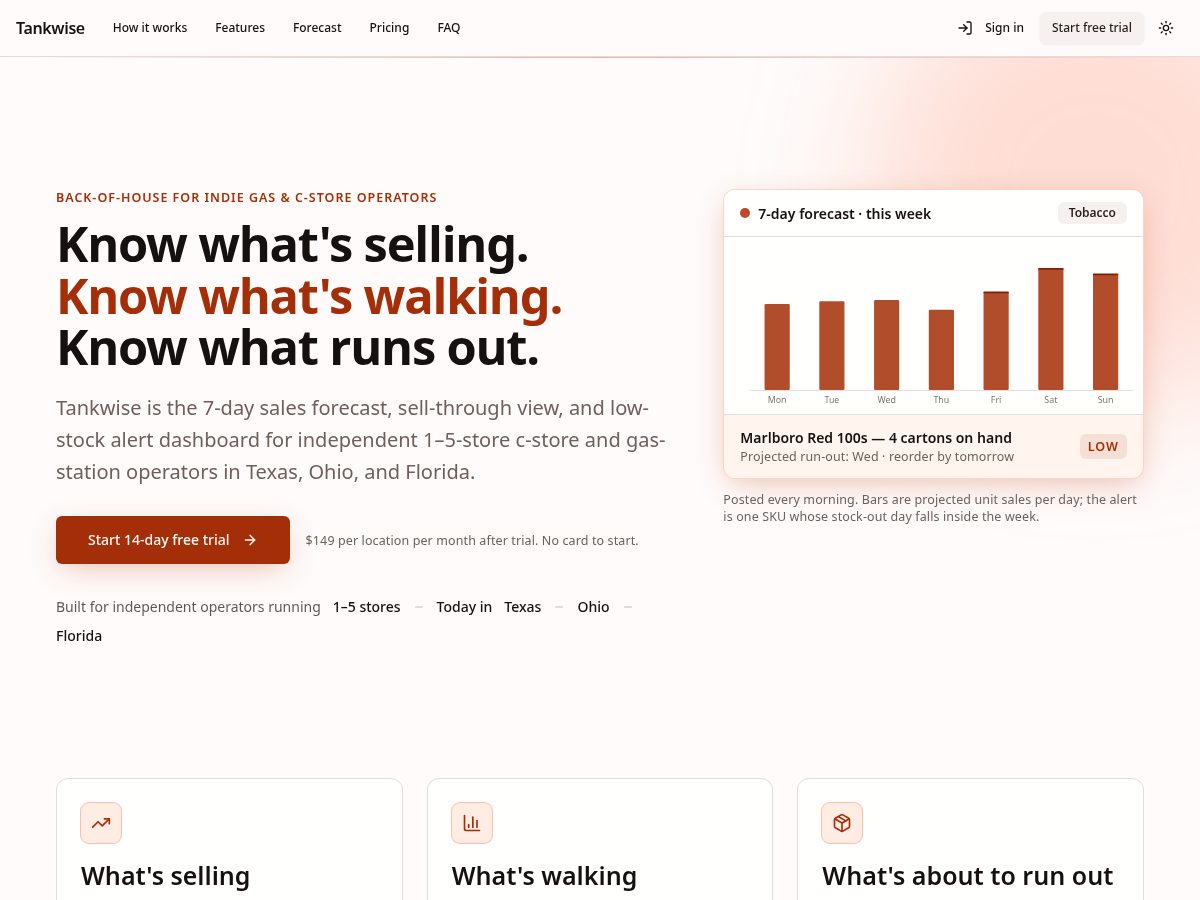 Landing-page snapshot of tankwise.xyz