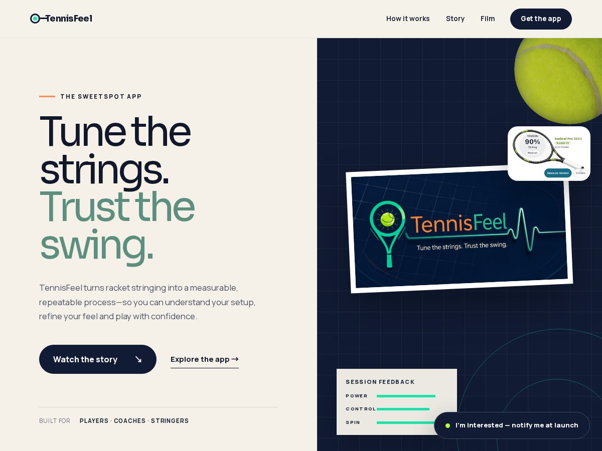 Landing-page snapshot of tennisfeel.com