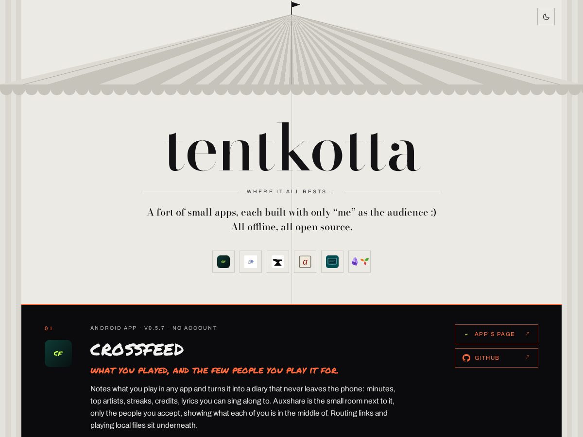 Landing-page snapshot of tentkotta.org