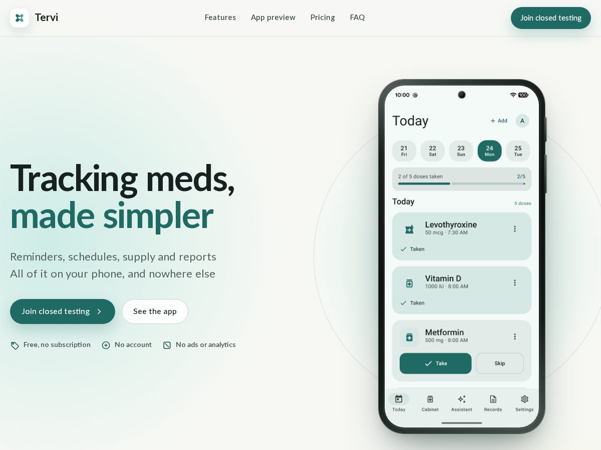 Landing-page snapshot of tervi.app