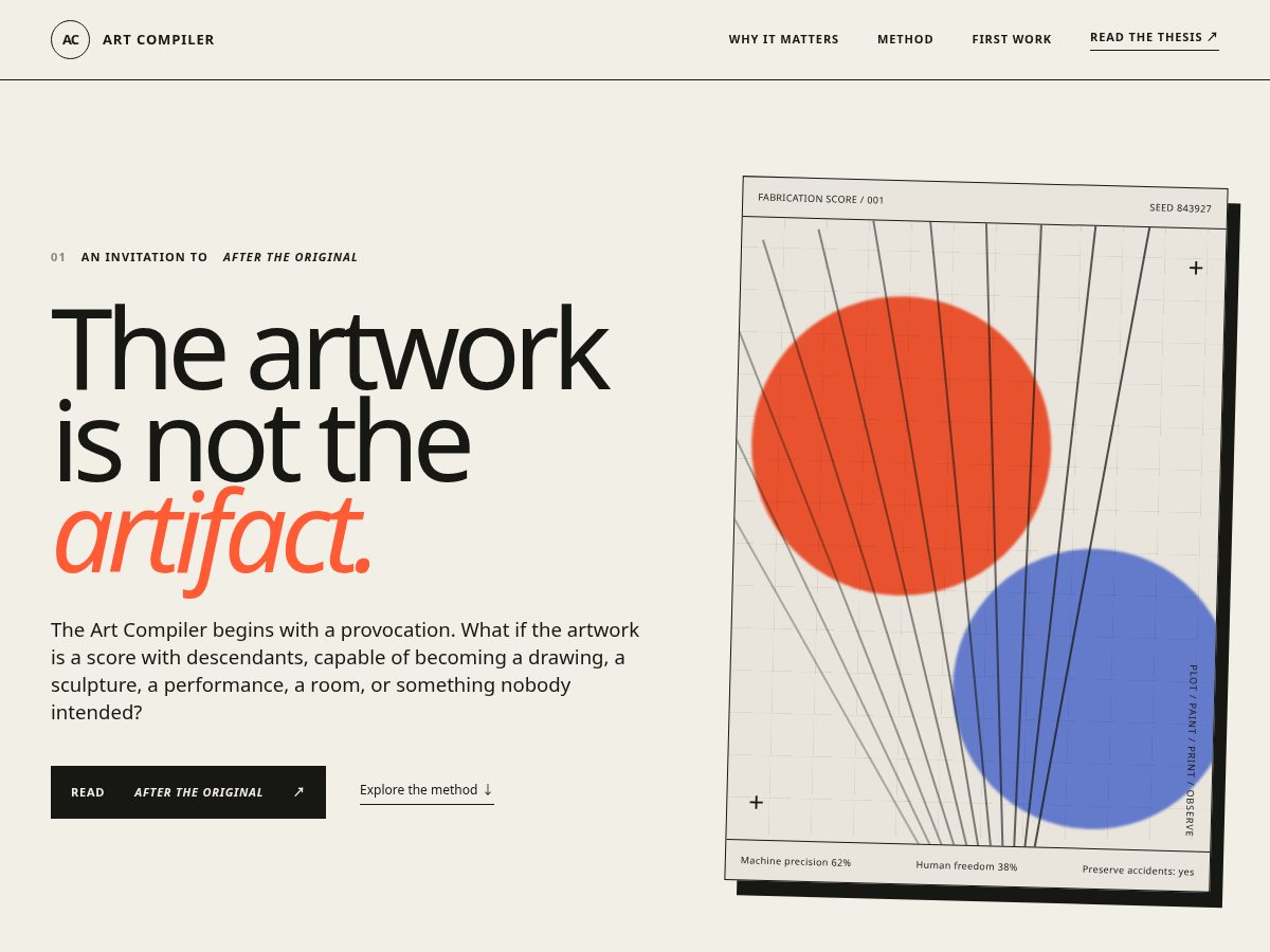 Landing-page snapshot of theartcompiler.com