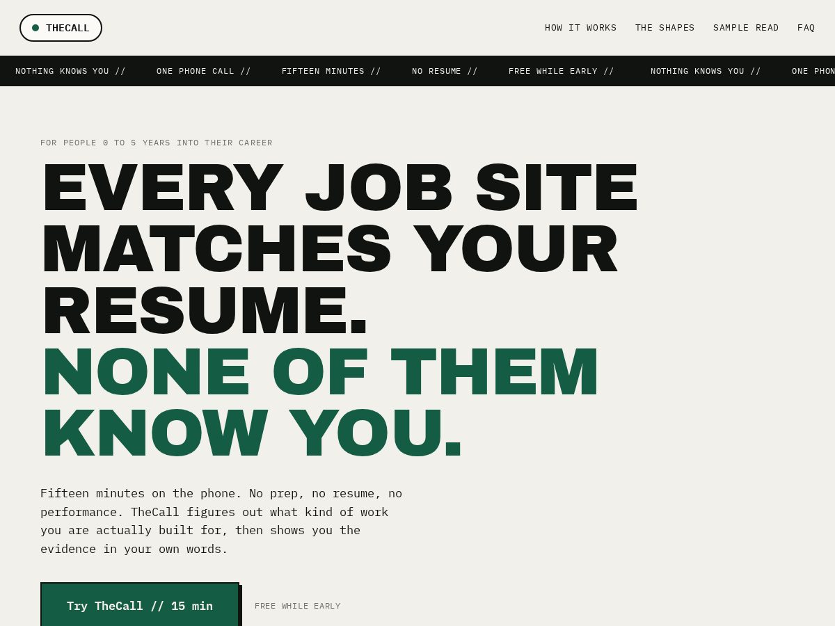 Landing-page snapshot of thecallproject.com
