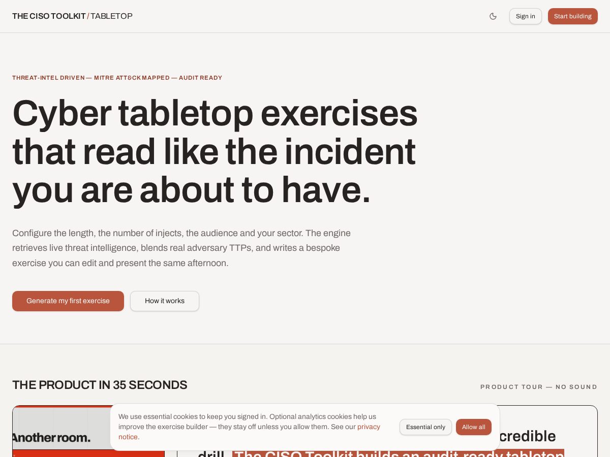 Landing-page snapshot of thecisotoolkit.app