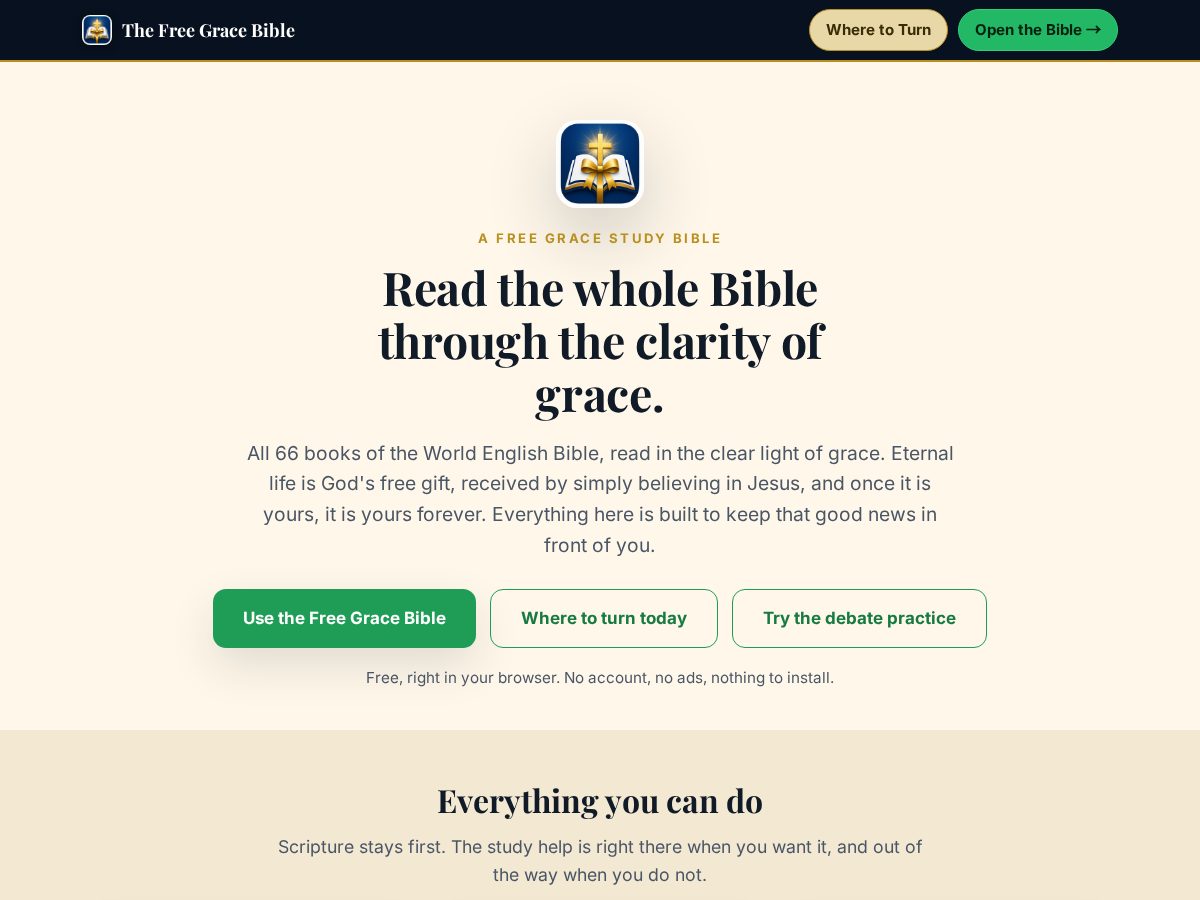 Landing-page snapshot of thefreegracebibleapp.com