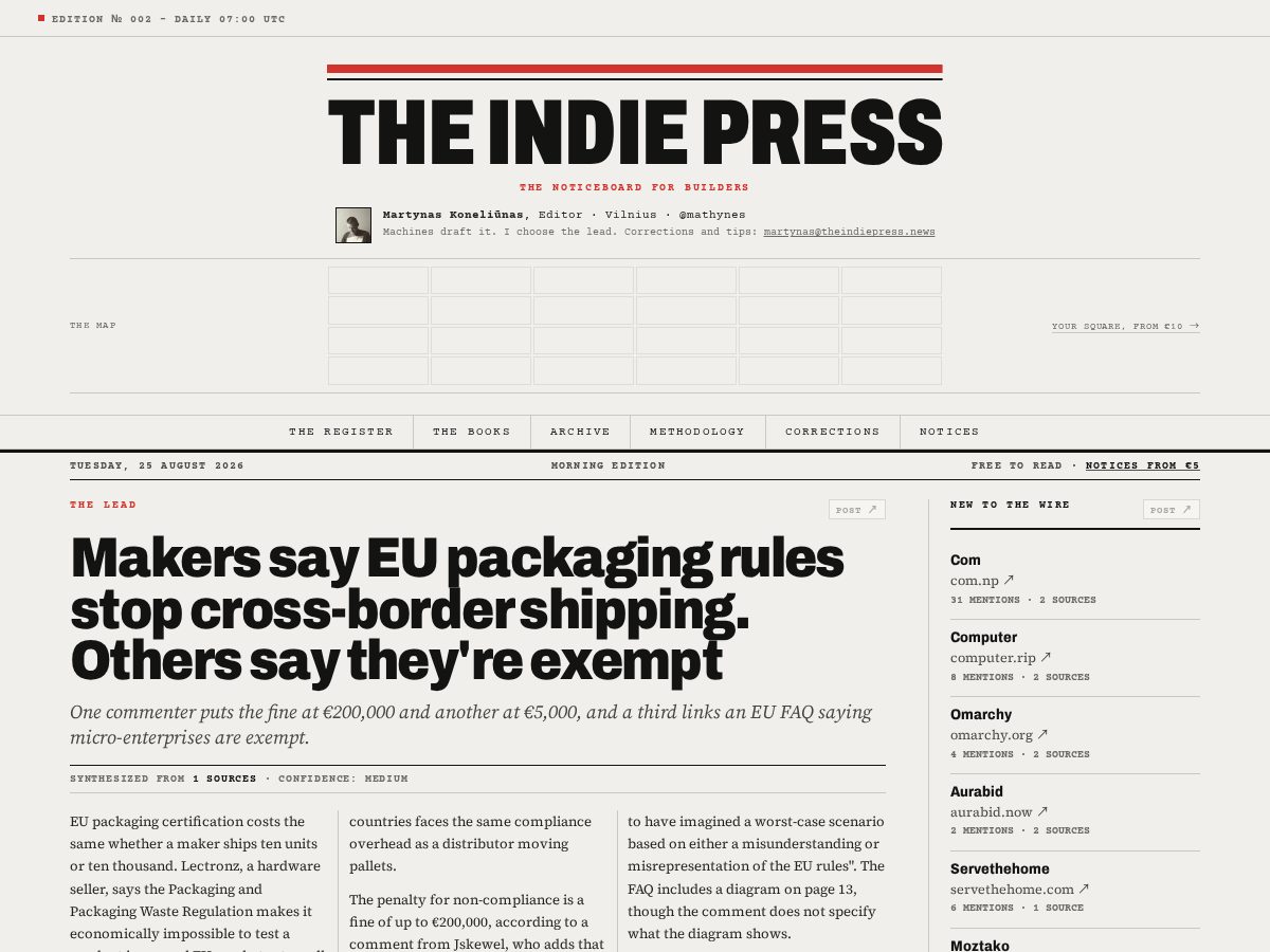 Landing-page snapshot of theindiepress.news