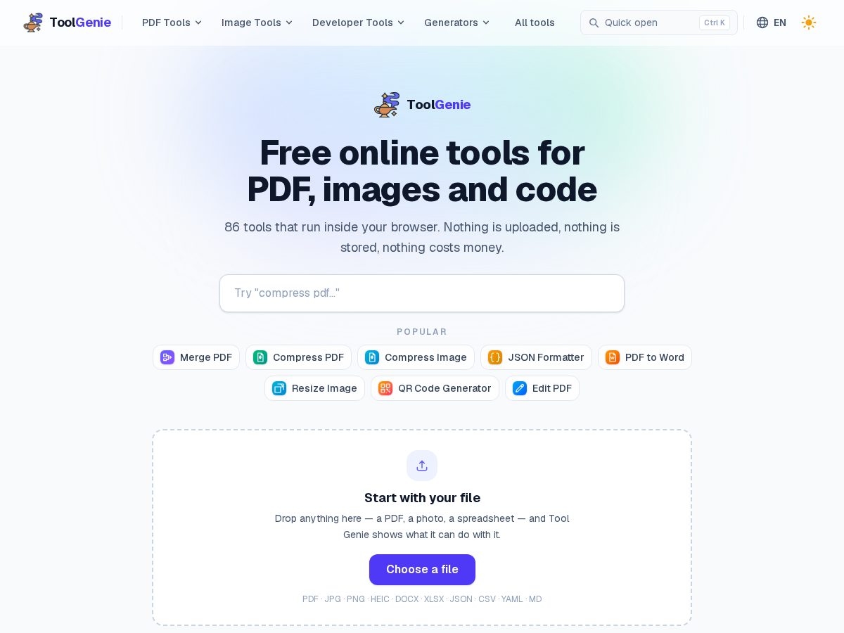 Landing-page snapshot of tool-genie.com