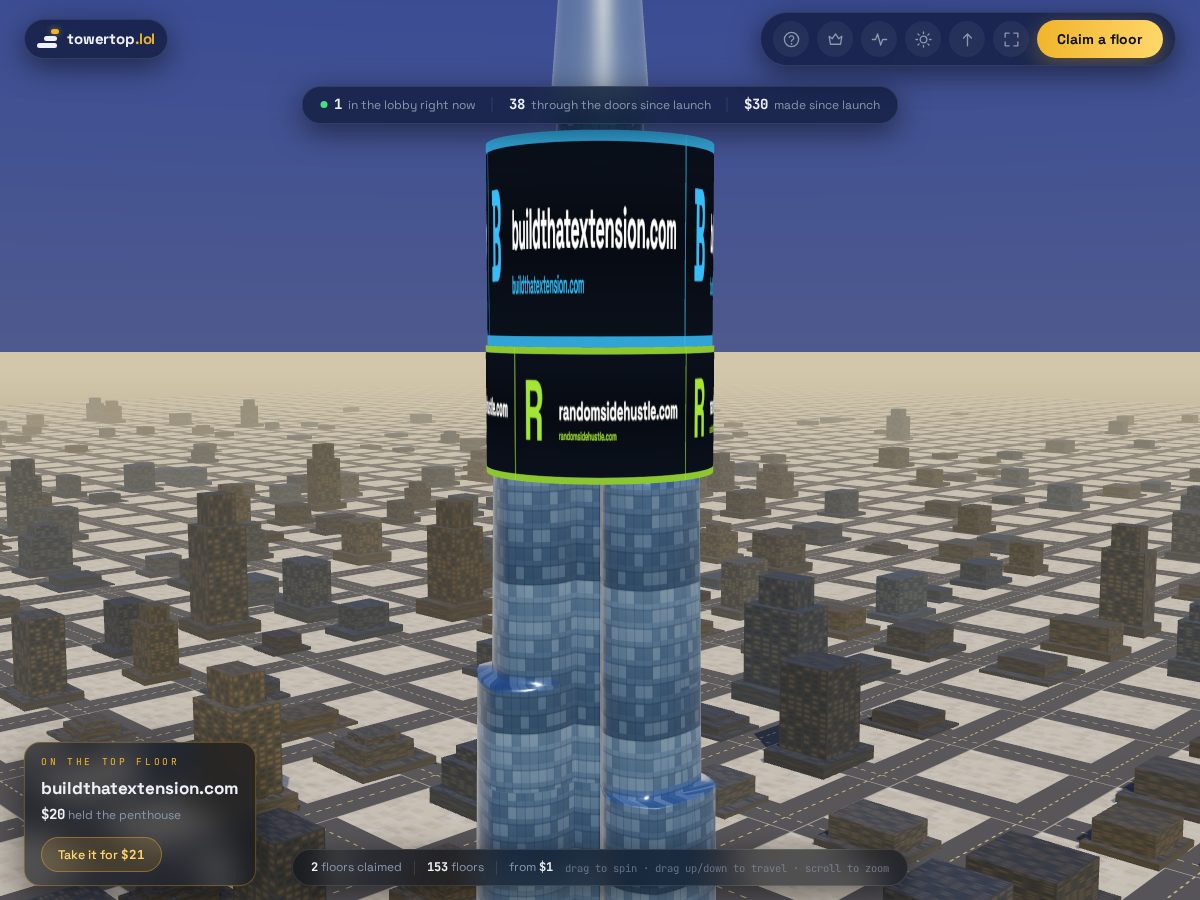 Landing-page snapshot of towertop.lol