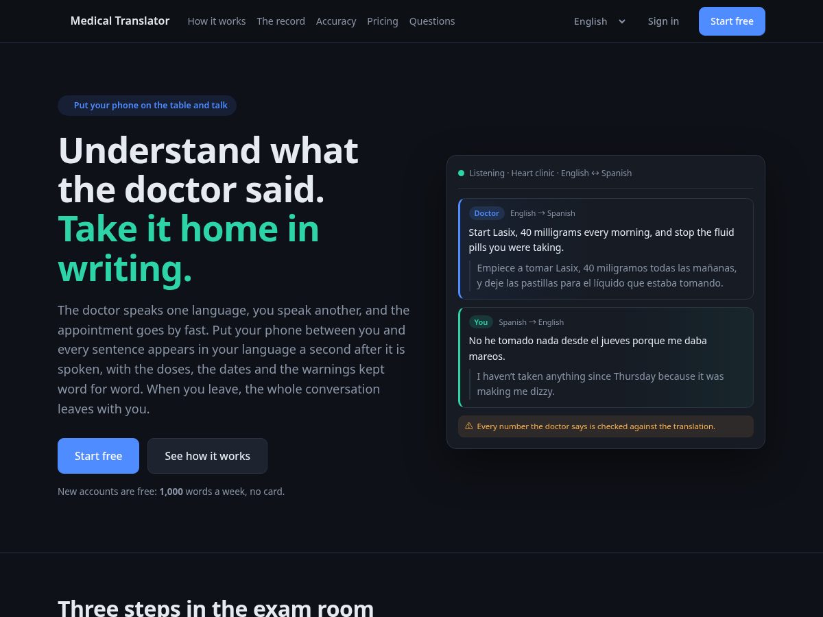 Landing-page snapshot of translator.clinic