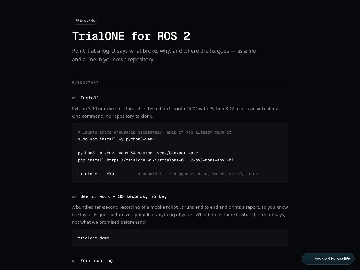 Landing-page snapshot of trialone.wiki