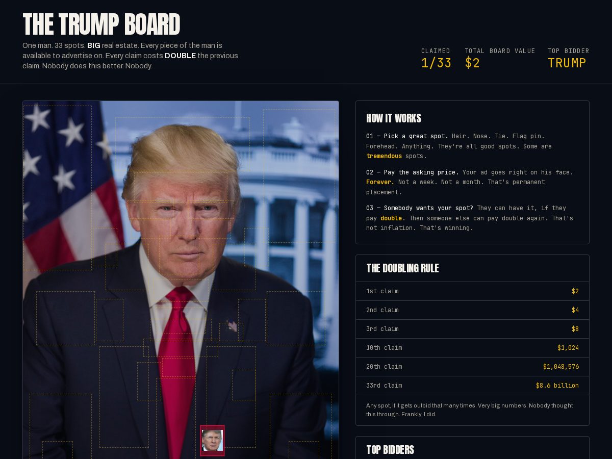 Landing-page snapshot of trumpboard.lol