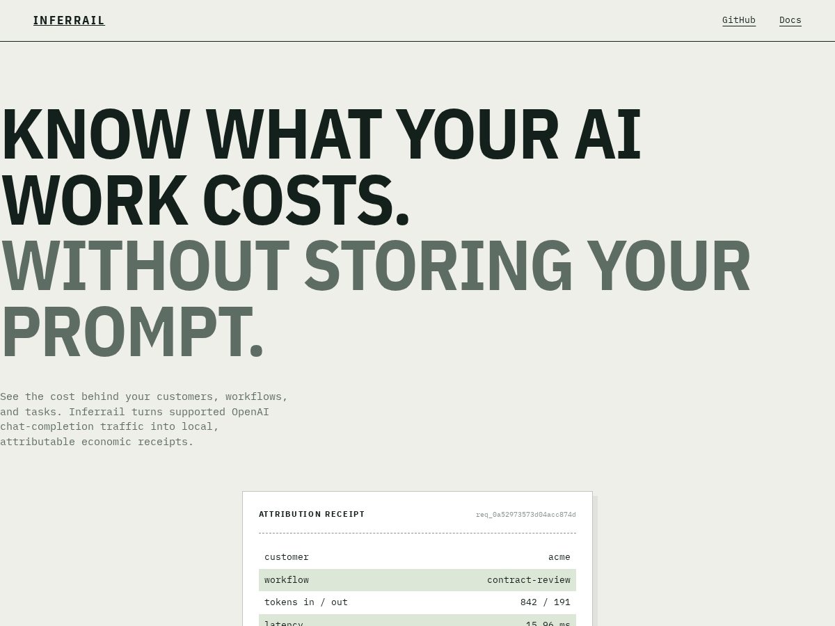 Landing-page snapshot of tryinferrail.com