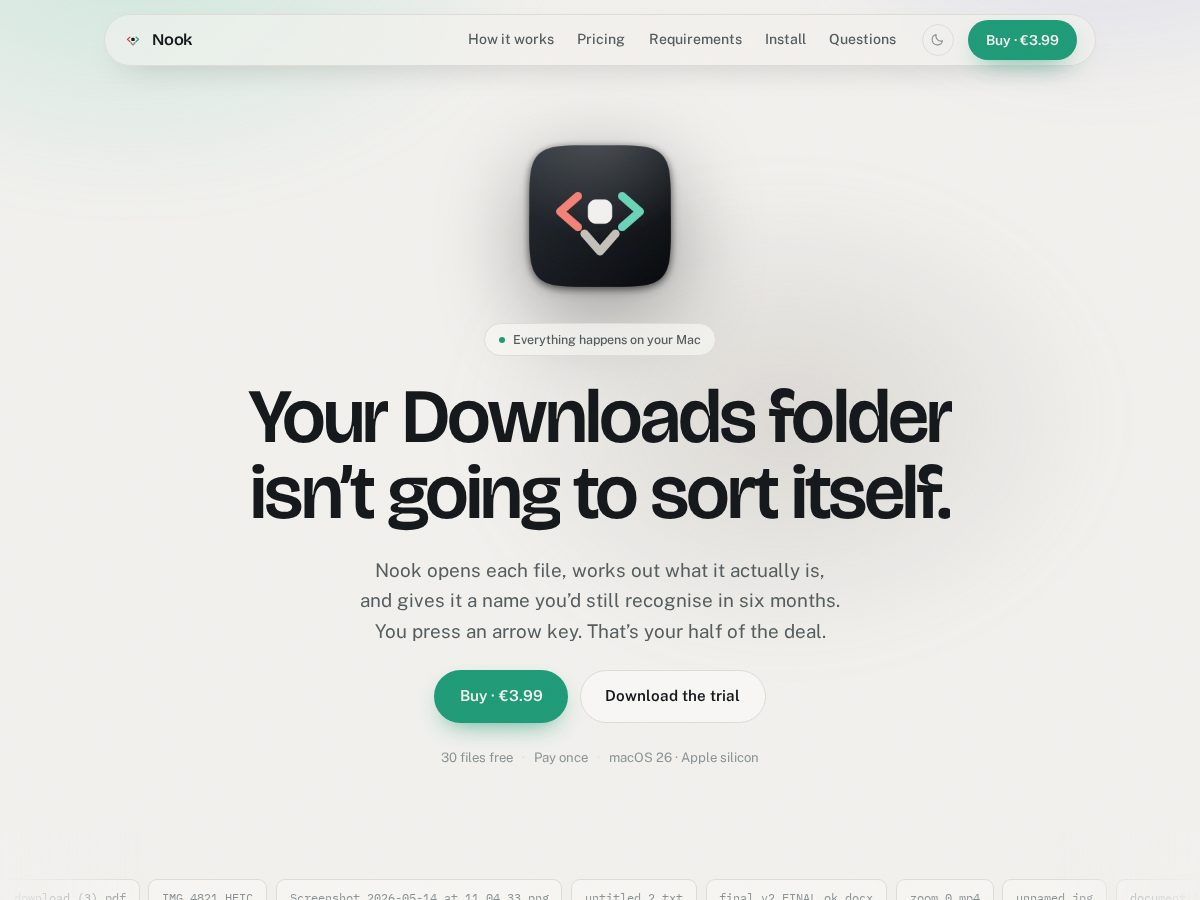 Landing-page snapshot of trynookapp.com