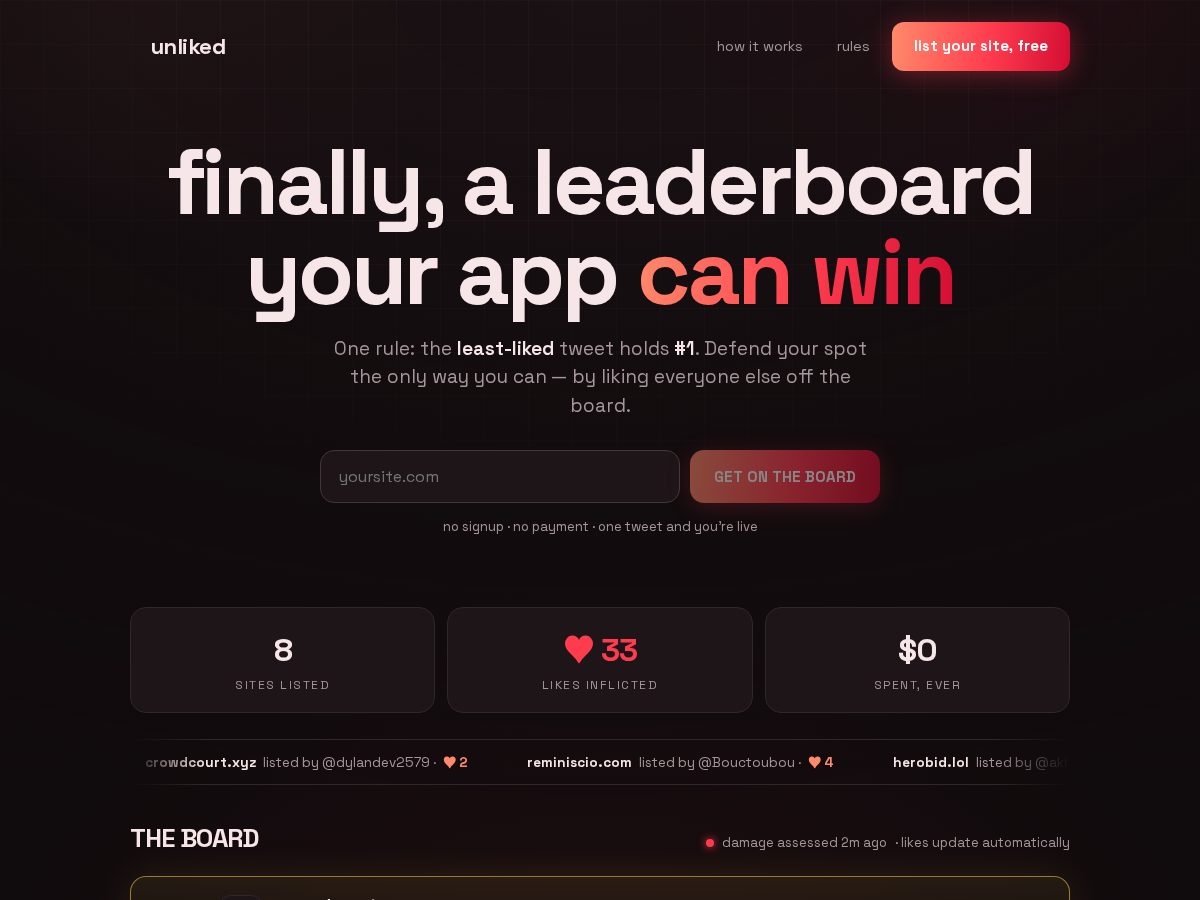 Landing-page snapshot of unliked.lol